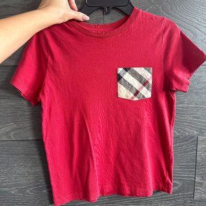 Red Boys Burberry Check Pocket T Shirt- 10